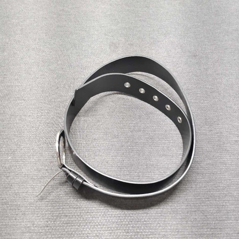Michael Kors Black Leather Belt Silver Logo Buckle Size Large L Womens